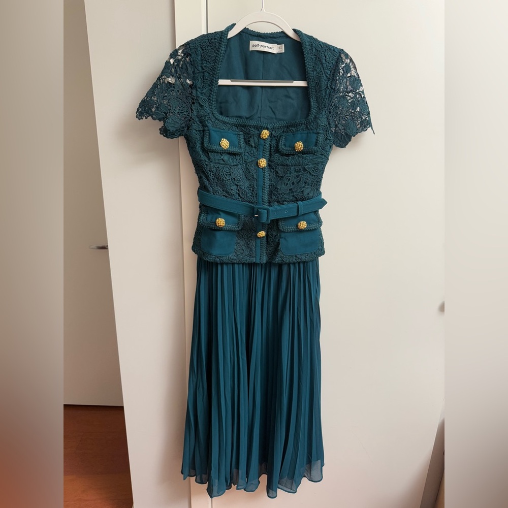 self portrait TEAL LACE BODICE MIDI DRESS - Picture 5 of 16